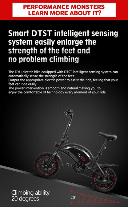 DYU D3F - Elegant City Folding Electric Bicycle 14" 10Ah 250W